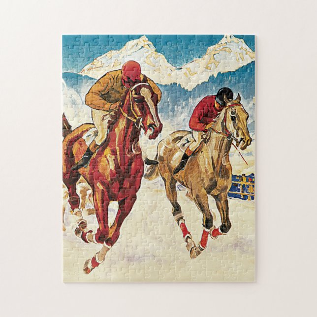 Switzerland Horse Races Vintage Travel Jigsaw Puzzle (Vertical)