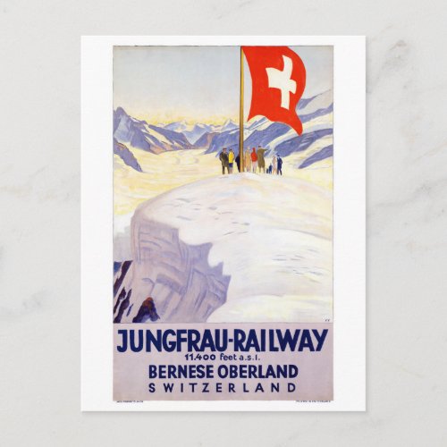 Switzerland Jungfrau Railway Vintage Poster Postcard