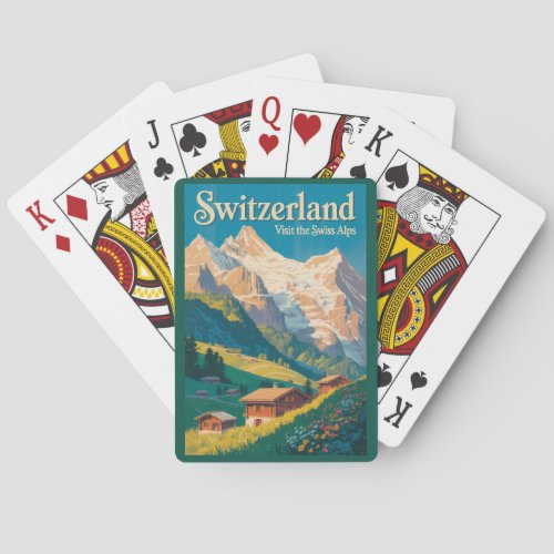 Switzerland Landscape Illustration Travel Art Poker Cards