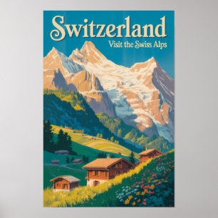 Switzerland Landscape Illustration Travel Art Poster