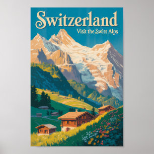 Switzerland Landscape Illustration Travel Art Poster