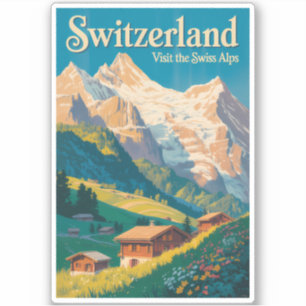 Switzerland Landscape Illustration Travel Art Sticker