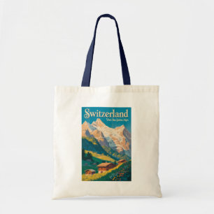 Switzerland Landscape Illustration Travel Art Tote Bag