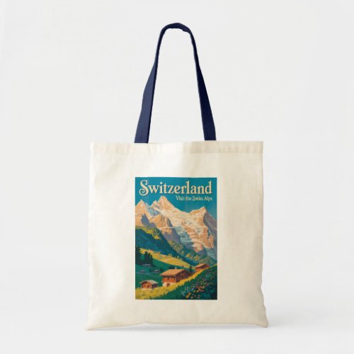 Switzerland Landscape Illustration Travel Art Tote Bag