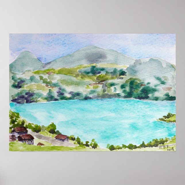 Switzerland landscape watercolour  painting  poster (Front)