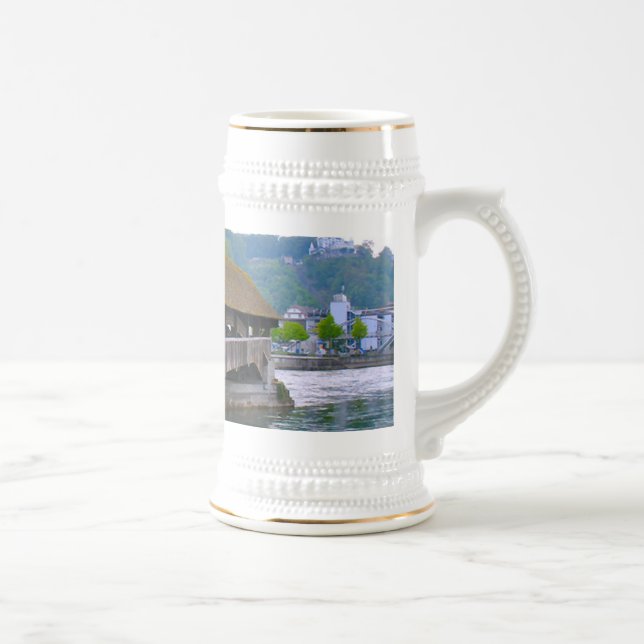 Switzerland,  Lucerne, Medieval wooden bridge Beer Stein (Right)
