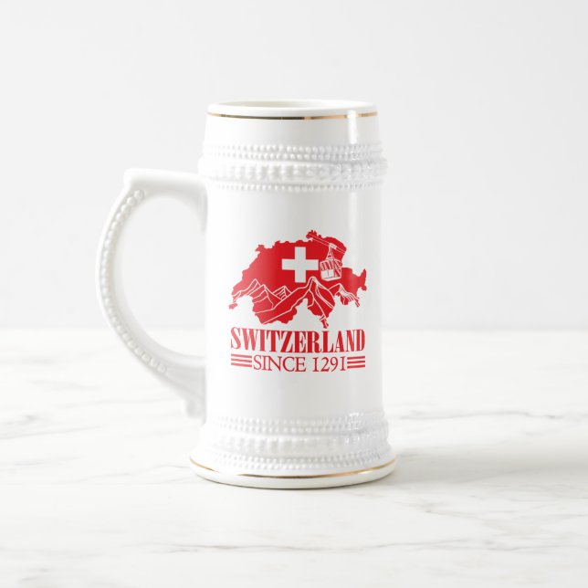 Switzerland Map Flag Since 1291 Mountains Beer Stein (Left)