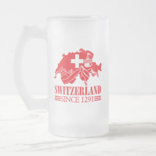 Switzerland Map Flag Since 1291 Mountains Frosted Glass Beer Mug