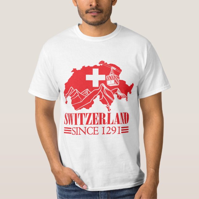 Switzerland Map Flag Since 1291 Mountains T-Shirt (Front)