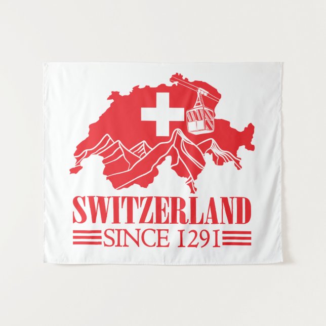 Switzerland Map Flag Since 1291 Mountains Tapestry (Front (Horizontal))