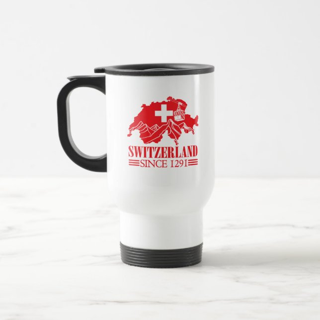 Switzerland Map Flag Since 1291 Mountains Travel Mug (Left)