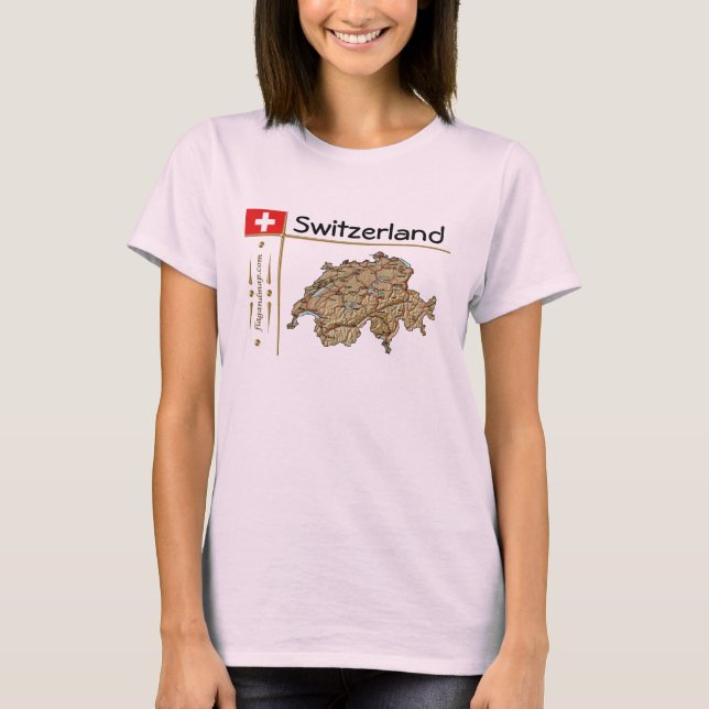 Switzerland Map + Flag + Title T-Shirt (Front)