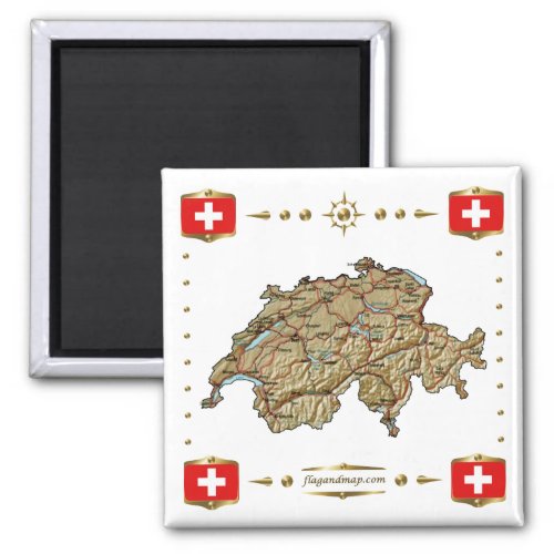 Switzerland Map  Flags Magnet