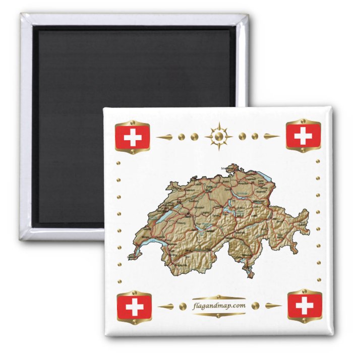 Switzerland Map + Flags Magnet