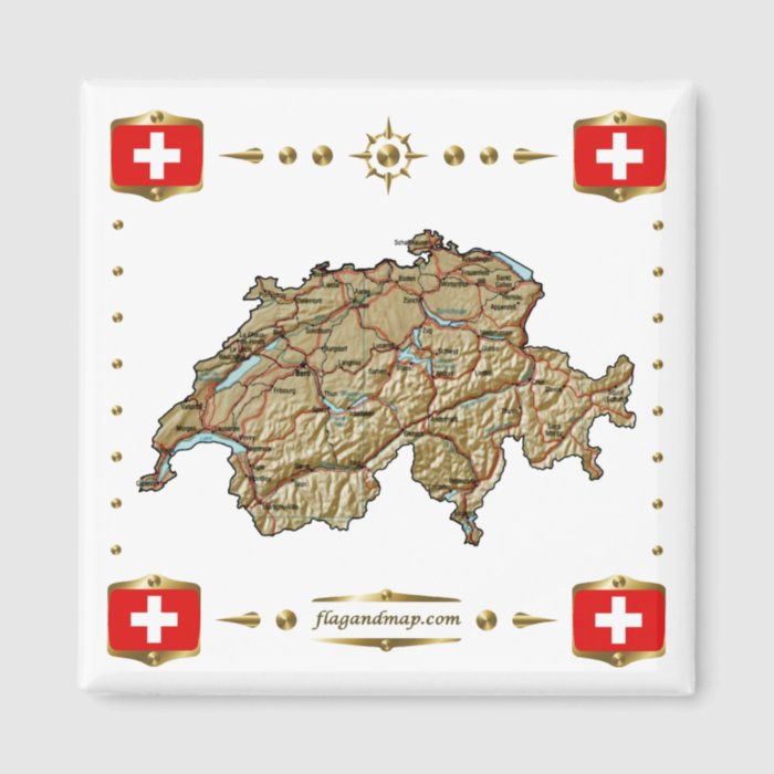 Switzerland Map + Flags Magnet