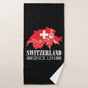 Switzerland Map Since 1291 Mountains Swiss Flag Bath Towel