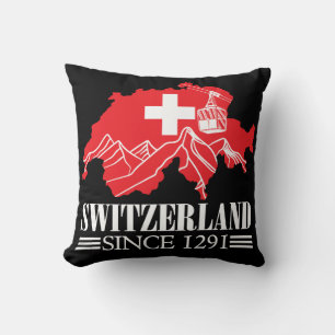Switzerland Map Since 1291 Mountains Swiss Flag Throw Pillow