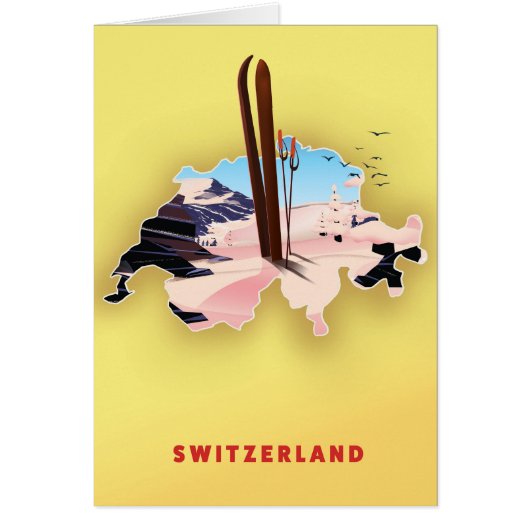 Switzerland map Ski sporting travel poster Cards (Front)