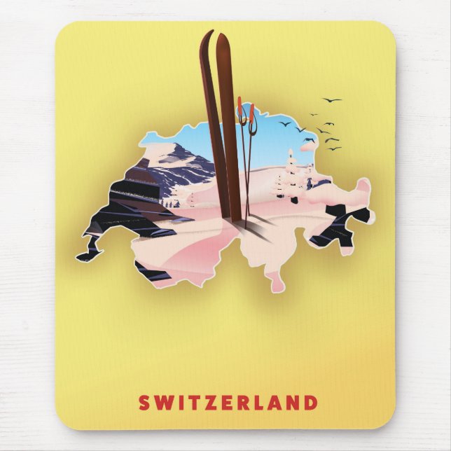 Switzerland map Ski travel poster. Mouse Pad (Front)