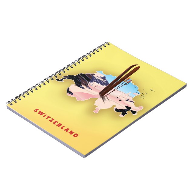 Switzerland map Ski travel poster. Notebook (Left Side)
