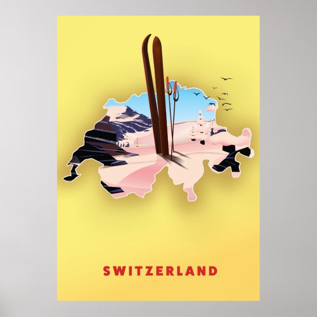 Switzerland map Ski travel poster. Poster (Front)