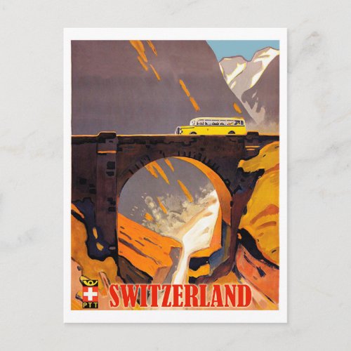 Switzerland mountains vintage airline travel postcard