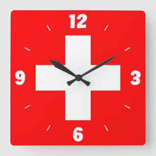 Switzerland National Flag Patriotic Square Wall Clock