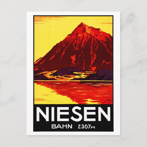 Switzerland Niesen Vintage Travel Poster Restored Postcard