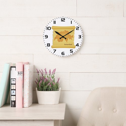 Switzerland On A Parchment Large Clock