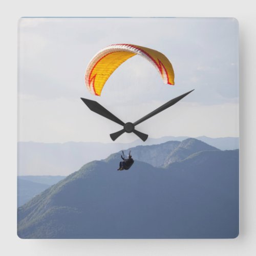 Switzerland Paraglider Epic Fun Fab Orange Square Wall Clock
