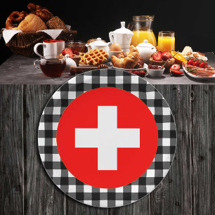 Switzerland Plate, buffalo plaid & Swiss Flag Paper Plates