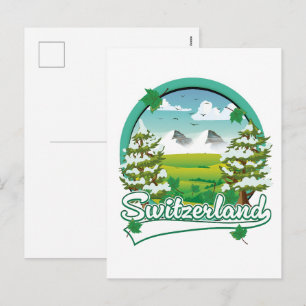 Switzerland retro travel logo holiday postcard