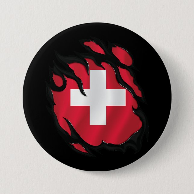 Switzerland Ripped Flag Button (Front)