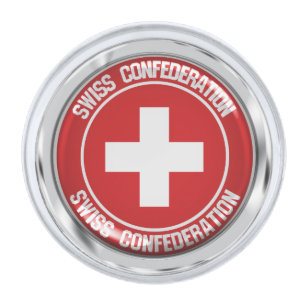 Switzerland Round Emblem Silver Finish Lapel Pin