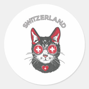 Switzerland Soccer Cat Mascot Swiss Fan flag Classic Round Sticker