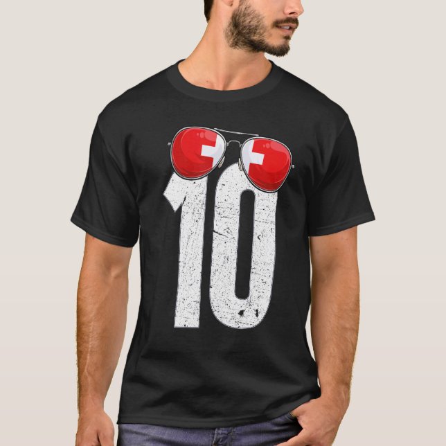 Switzerland Soccer Player Number 10 Swiss Flag T-Shirt (Front)