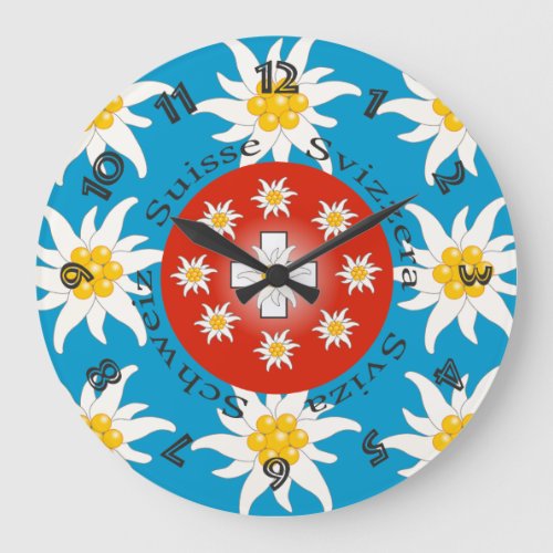 Switzerland Suisse Svizzera Svizzi Switzerland clo Large Clock