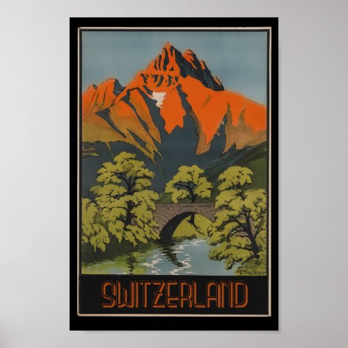 Switzerland Swiss Alps Mountains Vintage Travel Poster