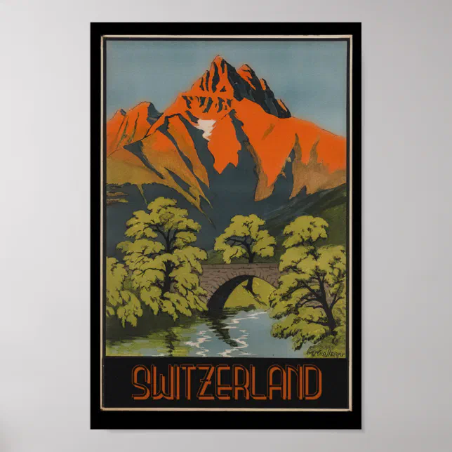 Switzerland Swiss Alps Mountains Vintage Travel Poster | Zazzle