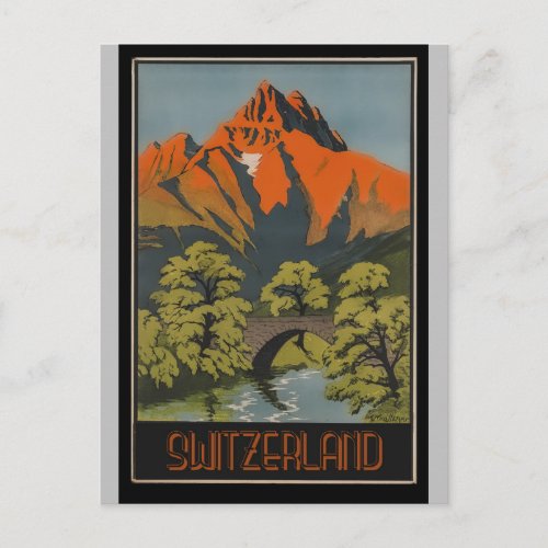 Switzerland Swiss Alps Vintage Travel Poster Postcard