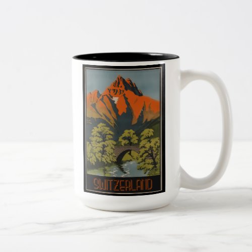 Switzerland Swiss Alps Vintage Travel Poster Two_Tone Coffee Mug