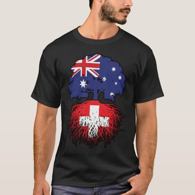 Switzerland Swiss Australian Australia Tree Roots T-Shirt (Front)