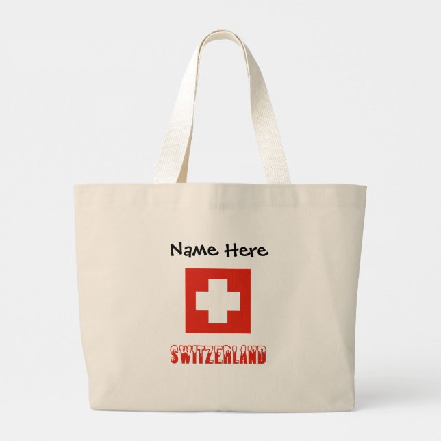 Switzerland Swiss Flag Black Personalization  Large Tote Bag (Back)