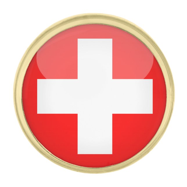 Switzerland & Swiss Flag Cross fashion / business Gold Finish Lapel Pin (Front)