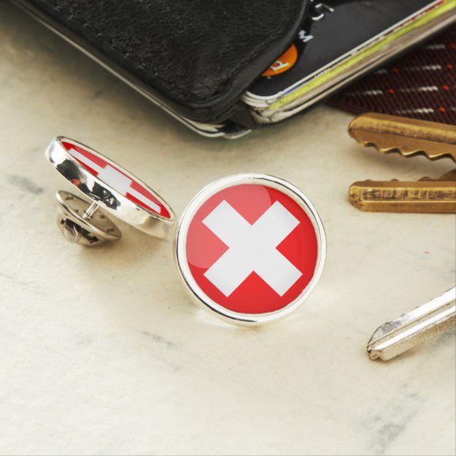 Switzerland & Swiss Flag Cross fashion / business  Lapel Pin (In Situ)