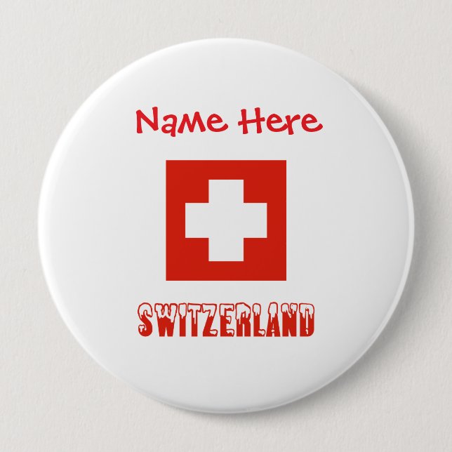 Switzerland Swiss Flag Red Personalization  Button (Front)