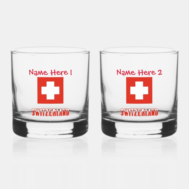Switzerland Swiss Flag Red Personalization Whiskey Glass (Front)