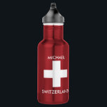 Switzerland Swiss flag red travel personal Stainless Steel Water Bottle<br><div class="desc">Switzerland travel red waterbottle with Swiss flag. Personal,  name,  waterbottle.
You can easily change the name.</div>