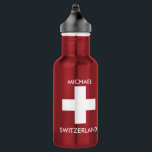 Switzerland Swiss flag red travel personal Stainless Steel Water Bottle<br><div class="desc">Switzerland travel red waterbottle with Swiss flag. Personal,  name,  waterbottle.
You can easily change the name.</div>