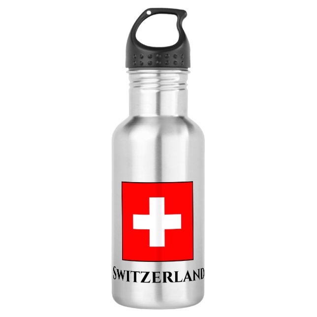 Switzerland (Swiss) Flag Stainless Steel Water Bottle (Front)